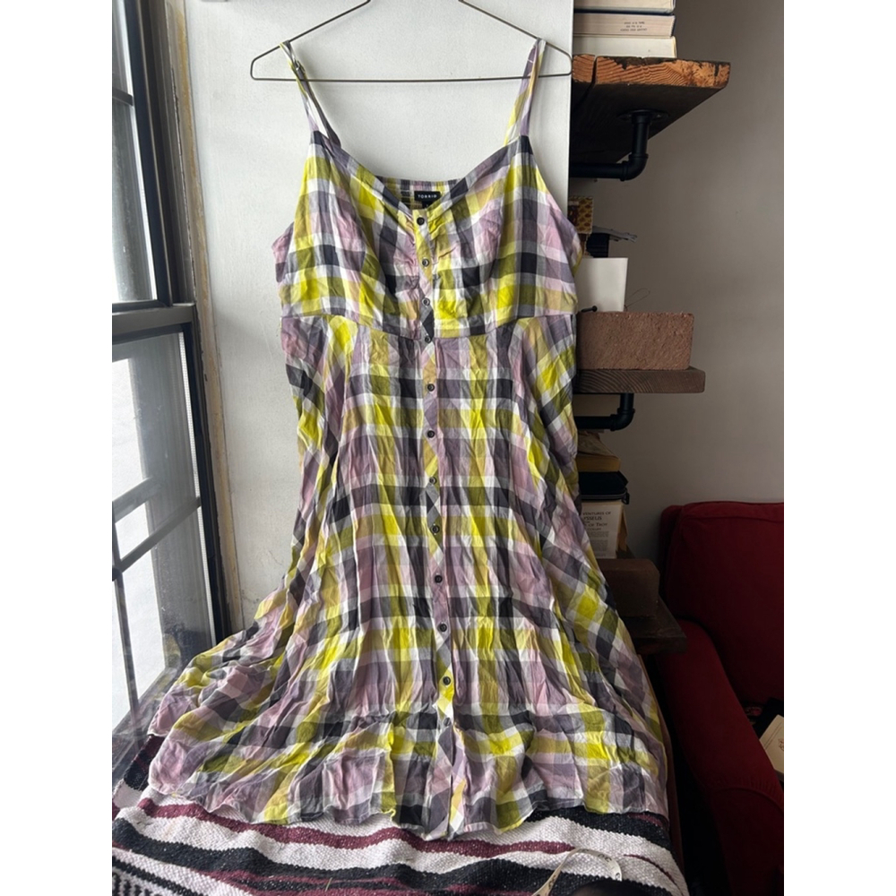 Torrid Plaid Challis Button Front Midi Dress Size 3 Yellow Purple - Picture 4 of 7